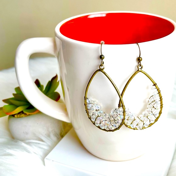 Iridescent Gold Teardrop Earrings - Picture 1 of 2